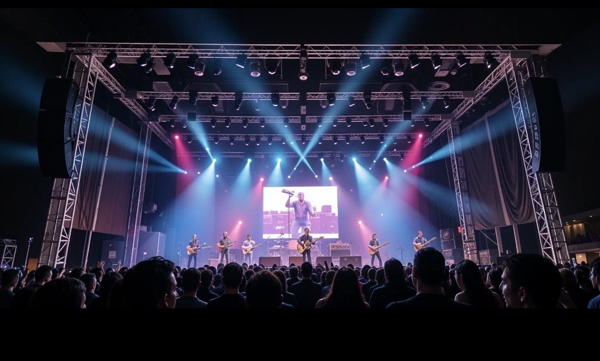 Groupe sur scène devant un large public lors d'un concert